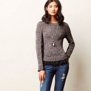 Anthropologie Moth Apsara Gray Ruffle Sweater